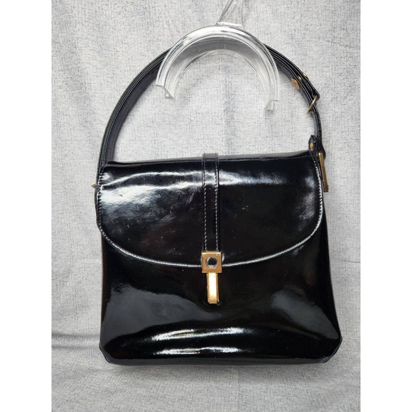 Vintage Dofan Black Leather Convertible Shoulder Bag Gold Clasp Made in France - Picture 1 of 16